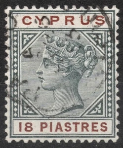 SG48 Yt:#32 18 Piaster 1894 ZYPERN Definitive Ausgaben - Queen Victoria, gebraucht - Bild 1 von 2