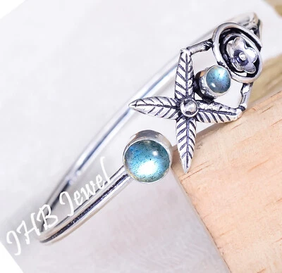 Labradorite Blue Fire Gemstone 925 Sterling Silver Cuff Bangle New Look Jewelry - Image 1 of 4