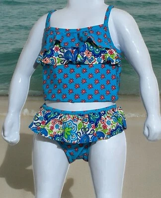 Tommy Bahama Baby Infant Toddler Girl  2-Piece Swimsuit Blue Floral 24mos - Image 1 of 4