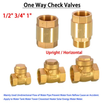 Brass One Way Check Valves 1/2" 3/4" 1" BSP Male/Female Thread Non Return Valve - Image 1 of 4