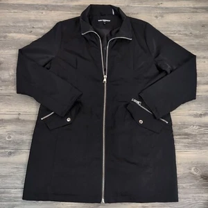 Karl Lagerfeld Paris Women’s XL Black Long Body Rain Jacket Tapered Waist Zip Up - Picture 1 of 11