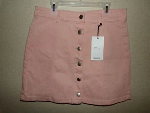 Forever 21 Denim Skirt Womens Size Large Dusty Pink Button Down Pencil NWT - Picture 1 of 8