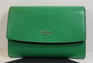 Kate Spade Perry Leather Wallet Green Crossbody Detachable Strap Clutch Unused - Picture 1 of 15