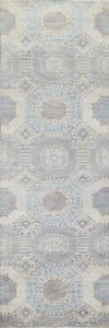 Vegetable Dye Geometric Oriental Narrow Runner Rug Hand-knotted 2'x10' - Picture 1 of 12