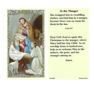 (2 Copies) At the Manger Luke 2:7 Holy Prayer Card Christmas Catholic - Picture 1 of 3