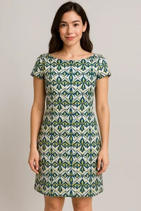 TOKITO MULTICOLOURED CAPPED SLEEVE PATTERNED SHIFT DRESS SIZE 6 - Picture 1 of 7