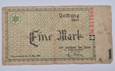 Polonia Segunda Guerra Mundial Litzmannstadt Lodz Ghetto, 1 MARK, BILLETE 1940 Foto 1 de 2