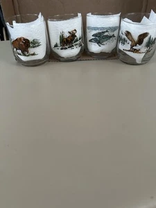 Vintage Wildlife Lowball Glasses-Moose,Bison,Humpback Whale, Bald Eagle - Picture 1 of 10