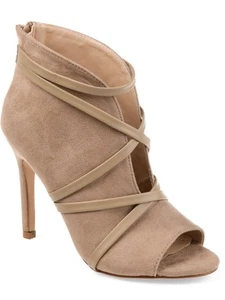 JOURNEE COLLECTION Womens Brown V-Cut Vamp Samara Peep Toe Stiletto Booties 8.5 - Picture 1 of 3