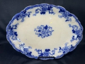 ATQ J Dimmock Senator Crown Semi-Porcelain CLIFF Flow Blue 12” Platter 1878-1904 - Picture 1 of 24
