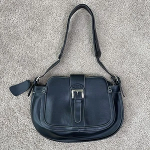 TOD’S Bolso de Hombro Cartera Cuero Negro Plateado Herrajes Hebilla de Puntada en Contraste - Imagen 1 de 14