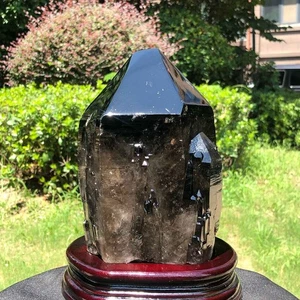 7.87LB Natural Smoky Quartz Crystal Mineral Specimen Reiki Healing+Stand - Picture 1 of 18