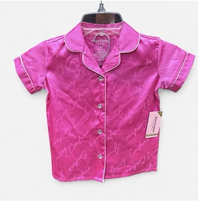 NWT Juicy Couture Girls Fuchsia Satin Button-Up Pajama Set w/ Bling. Girls 4/5 - Image 1 of 4