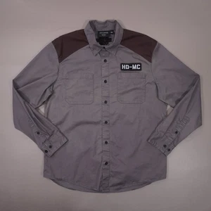 Harley Davidson Embroidered Long Sleeve Pocket Shirt Mens Large Gray Brown - Picture 1 of 11