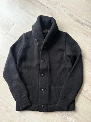 Double RL Wool Knit Jacket XS Black Low Gauge Shawl Collar Vintage _#rr274 - Image 1 of 4