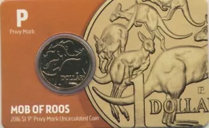 Australia: Mob of Roos 2016 $1 ""P"" marca privada Perth en tarjeta RAM - Imagen 1 de 1
