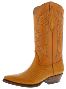 Mens Western Wear Cowboy Boots Teju Lizard Skin Genuine Leather Buttercup Size 7 - Picture 1 of 5