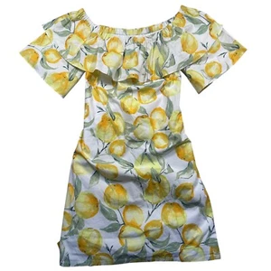 Betsey Johnson Off Shoulder Lemon Print Ruffle Dress Women's 14 Summer Casual - Picture 1 of 10