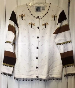 Storybook Knits Golden Dragonflies Sweater Cardigan Tank Top Set White Brown Med - Bild 1 von 11