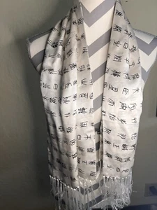 Vintage 100% Silk Scarf with Chinese Calligraphy Characters, Silk Shoulder Wrap - Picture 1 of 6