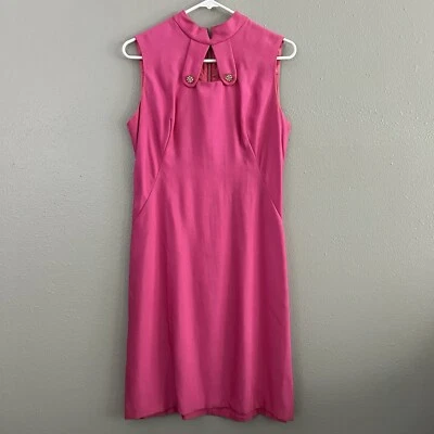Vestido Retro Vintage Hecho a Mano Rosa Caliente Cambio Muesca Cuello Cerradura Años 60 70 Mod Talla M? Foto 1 de 4