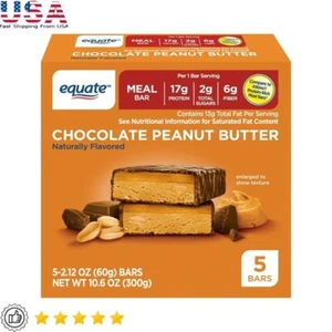 Chocolate Peanut Butter Meal Bar 5 Count High Protein Low Sugar Snack Bar New - Picture 1 of 3