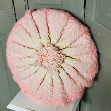 VTG Round Handmade Star Crochet Throw Pillow pom pom 60s 70s mid century hippie