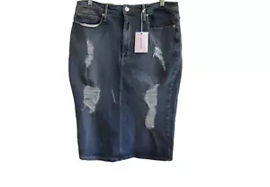 GOOD AMERICAN DISTRESSED BLUE JEAN SKIRT WOMEN'S 16 NWT MADE IN USA FREE S/H - Picture 1 of 15