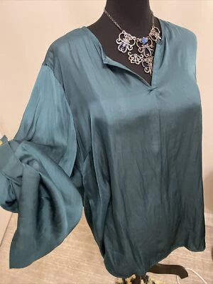 Blusa Rue 21 Plus Top Talla 1X Azul Teal Túnica Sedosa Mangas 3/4 Pestaña Enrollable Foto 1 de 4