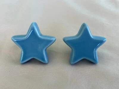 Pair Blue Star Ceramic Knobs Reclaimed Furniture Cabinet Salvage Porcelain 1 7/8 - Image 1 of 4