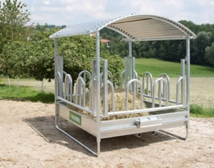 Kerbl Viereckraufe mit Palisadenfressgitter 2 x 2 m 12 Fressplätze Rinder Pferde - Bild 1 von 7
