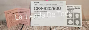VINTAGE SONY CFS 920 SONY BANDKASSETTENSPIELER RECORDER nur Benutzerhandbuch - Bild 1 von 4
