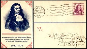 724-26 William Penn FDC / Linprint Cachet, OF, adressiert, sauberer Einband - Bild 1 von 4