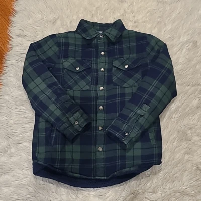 Arizona jean co dark green & blue plaid fleece lined flannal button down jacket - Image 1 of 4