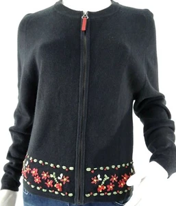 Woolrich Women's Cardigan Sweater Size Medium Black Full Zip Floral Knit - Bild 1 von 11