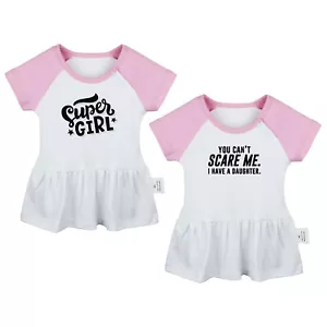 Pack of 2, You Can't Scare Me &Super Girl Dress Infant Baby Girls Princess Dress - Foto 1 di 21