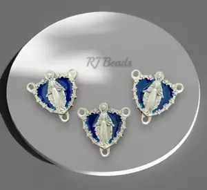 10 pcs! Center Heart Blue Star Edging 15/16" Centerpiece Rosary Connector Link - Picture 1 of 4