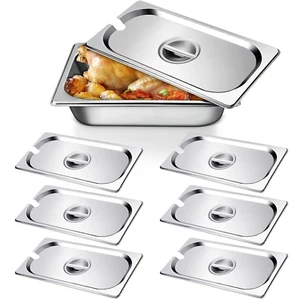 6 Pack 1/3 Steam Table Pan Covers Stainless Steel Hotel Pan Lid with Handle New - Picture 1 of 12
