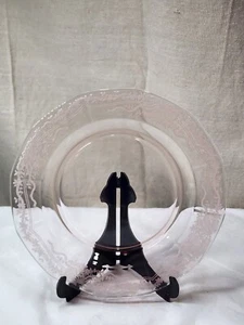 Vintage Elegant Etched Glass Fostoria Pink June Flowers Luncheon Plate - Picture 1 of 5