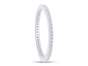1/5 Ct Natural Round Diamond Eternity Stackable Ring 10K Solid White Gold - Picture 1 of 5