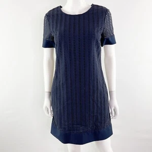 Theory Navy Blue Shift Dress Size 6 Short Sleeve Eyelet Embroidery Classic - Picture 1 of 9