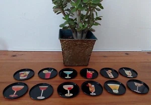 Vintage Black Cocktail Coasters, GWS Helsinki Finland, set of 12 - Picture 1 of 6