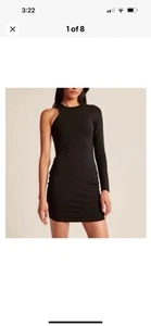 Abercrombie & Fitch Asymmetrical Off Shoulder Stretch Mini Dress Black XS Tall - Picture 1 of 7