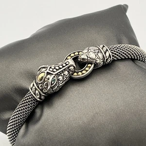 John Hardy Jai Crocodile 14k Gold & 925 Silver Mesh Bracelet 7.75" - Picture 1 of 11