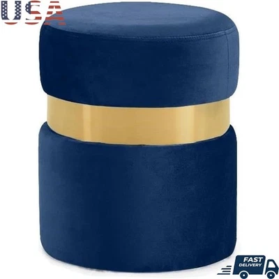 Taburete otomano de terciopelo de felpa con banda de acero inoxidable contemporáneo sala de estar nuevo Foto 1 de 4