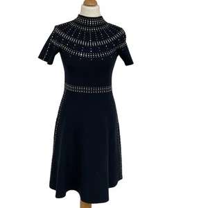 Sandro Paris Black Studded Knee Length Dress Size UK 8 Party Evening Wear - Picture 1 of 9