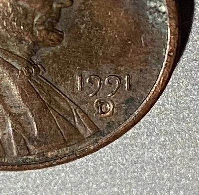 1991 D Lincoln Memorial US One Cent 1c Penny Deep D Mint Mark Die Error - Image 1 of 4