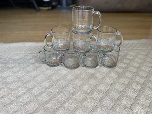 8 tazze da caffè vintage Arby's vetro Natale bacche di agrifoglio bordo oro 10 oz - Foto 1 di 9
