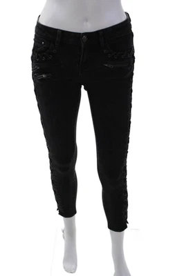 Pantalones de mezclilla ajustados con bolsillos con cordones de tiro bajo negros talla 25 de The Kooples para mujer Foto 1 de 4