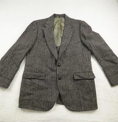 Vintage Harris Tweed Blazer Mens 44 Herringbone Wool Sport Coat Scotland 90s - Image 1 of 4